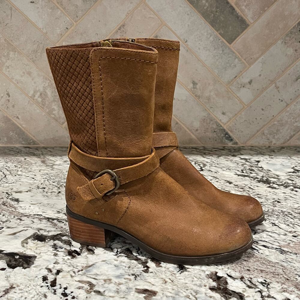 UGG Lula Mae Women’s Leather Boots Tan Brown‎ Size 6